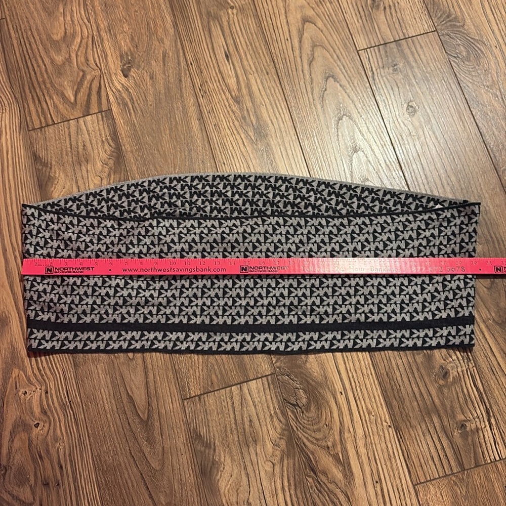 NWOT Michael Kors Black and Gray Allover MK logo infinity scarf 60” long x 10” w - Picture 5 of 6